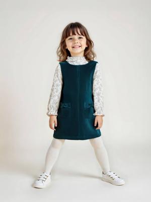 Set overgooier van fluweel en blouse van katoenen gaas voor meisjes petrolblauw Set overgooier van fluweel en blouse van katoenen gaas voor meisjes petrolblauw