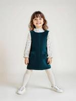 Set overgooier van fluweel en blouse van katoenen gaas voor meisjes petrolblauw - thumbnail