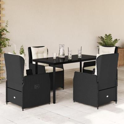 5-delige Tuinset met kussens poly rattan zwart