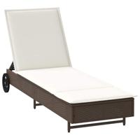 Ligbed met wielen en kussen poly rattan bruin - thumbnail