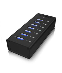 ICY BOX IB-AC618, 7 Port USB 3.2 Gen 1 Hub mit 1x Tablettladeport, mit 12V 3A Netzteil 70418 USB-hub 7 poorten USB-A USB 3.0 5 GBit/s Met aluminium behuizing