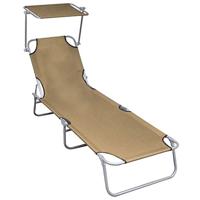 Ligbed inklapbaar met luifel aluminium taupe - thumbnail