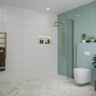 Fortifura Galeria inloopdouche - 30x200cm - ribbelglas - wandarm - Geborsteld Messing PVD (Goud) SW797945/SW797910