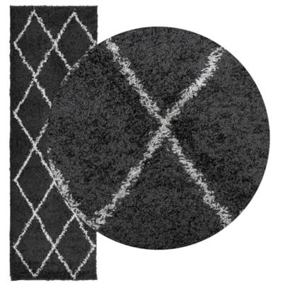 VidaXL Vloerkleed pamplona shaggy hoogpolig 80x250 cm zwart en crème