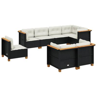 8-delige Loungeset met kussens poly rattan zwart