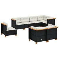 8-delige Loungeset met kussens poly rattan zwart - thumbnail