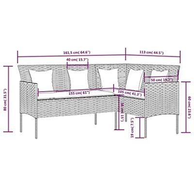 5-delige Loungeset L-vormig met kussens poly rattan bruin
