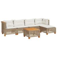 6-delige Loungeset met kussens poly rattan beige - thumbnail