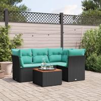 5-delige Loungeset met kussens poly rattan zwart - thumbnail