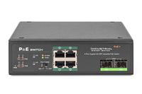 DIGITUS industriële 6-poorts Gigabit PoE netwerkswitch - 4x RJ45 + 2x Gigabit SFP uplink - unmanaged - DIN rail montage - 10/100/1000 Mbit/s - zwart - thumbnail