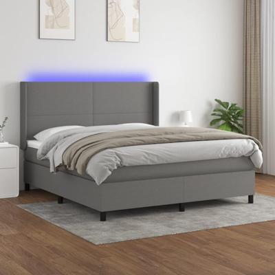 Boxspring met matras en LED stof donkergrijs 180x200 cm
