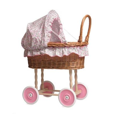 Rieten poppenwagen met stoffen kap - Fleur Rieten poppenwagen met stoffen kap - Fleur