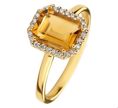 TFT Ring Citrien En Diamant 0.10ct H SI Geelgoud TFT Ring Citrien En Diamant 0.10ct H SI Geelgoud