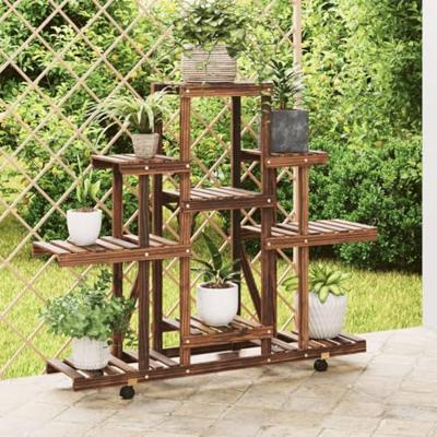 VidaXL Plantenstandaard met wielen 110x25x101 cm massief vurenhout