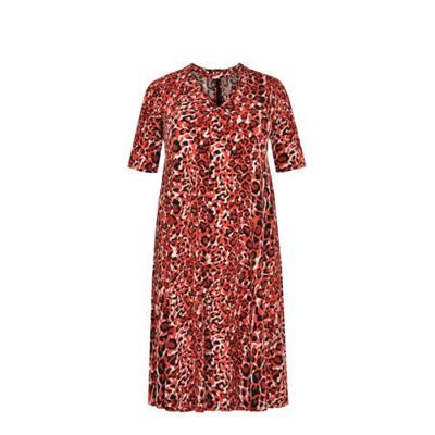 Yoek jurk met dierenprint en open detail rood/zwart/wit