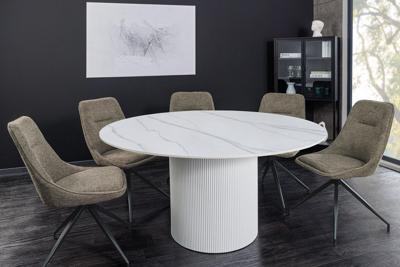 Ronde eettafel UNIQUE 120cm wit keramiek met zuilvoet - 46383