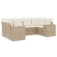 6-delige Loungeset met kussens poly rattan beige - thumbnail