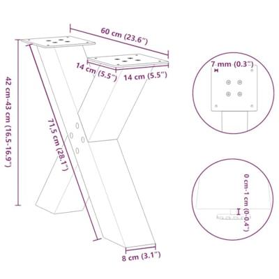 Salontafelpoten 2 st X-vormig 60x(42-43) cm staal wit