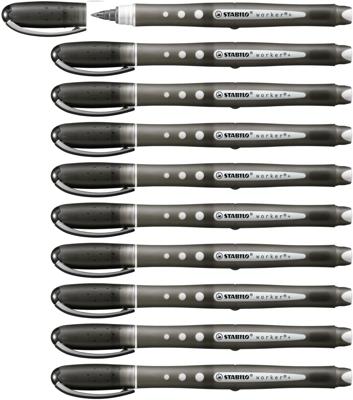 STABILO worker+ colorful, Rollerball, Medium 0.5 mm, doos 10 stuks, zwart