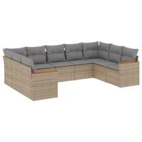 9-delige Loungeset met kussens poly rattan gemengd beige - thumbnail