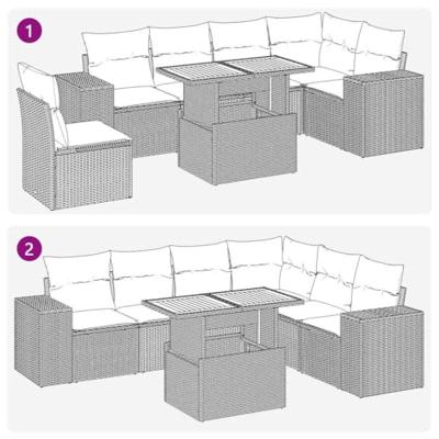 7-delige Loungeset met kussens poly rattan grijs