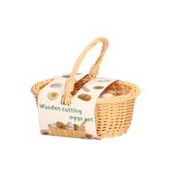Snij-Eieren Hout in Kunststof Rieten Mandje - thumbnail