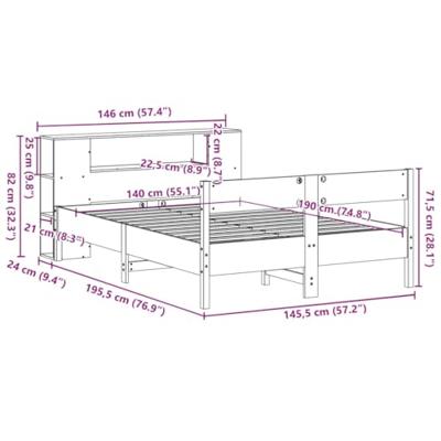 Bed met boekenkast zonder matras massief grenenhout 140x190 cm - thumbnail