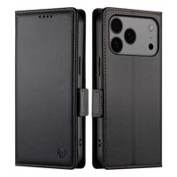 Lunso iPhone 17 Pro Max hoesje - PU leren Bookcase met ruimte voor pasjes - Zwart - thumbnail