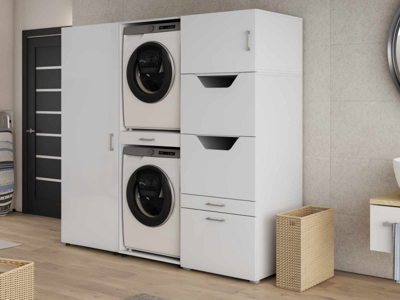 Kast WASHING 2 machines boven elkaar met 2 kasten LARGE wit