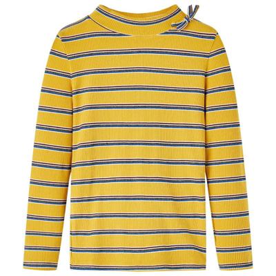 Kindershirt met lange mouwen gestreept 128 okerkleurig