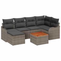Tuinbankenset met kussen 7 pcs Grijs poly rattan - thumbnail