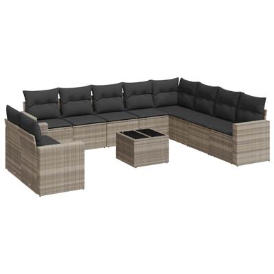 11-delige Loungeset met kussens poly rattan lichtgrijs