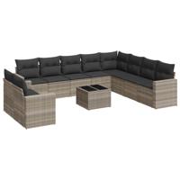 11-delige Loungeset met kussens poly rattan lichtgrijs - thumbnail