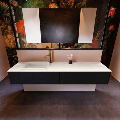 Badkamermeubelset Mondiaz Erin 200 cm met 2 Lades met RIDGE Wastafel Links Linen met 1 kraangat Greeploos Mat Urban