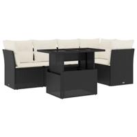 6-delige Loungeset met kussens poly rattan zwart - thumbnail