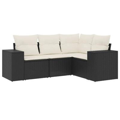 5-delige Loungeset met kussens poly rattan zwart - thumbnail