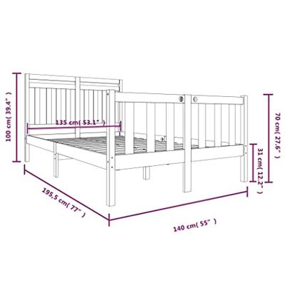 Bedframe massief hout 135x190 cm - thumbnail