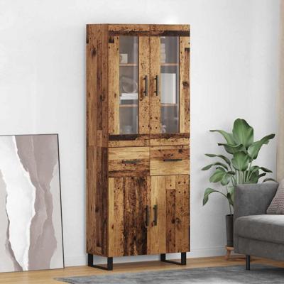 Hoge kast met lade 2 pcs Oud Hout Geengineerd Hout en Glas