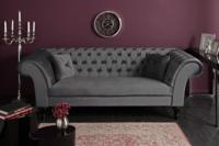 Chesterfield Design 3-zits loungebank PARIS 225cm zilvergrijs fluweel 3-zits inclusief kussens - 40148 - thumbnail