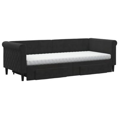 Slaapbank met onderschuifbed en lades 80x200 cm fluweel zwart