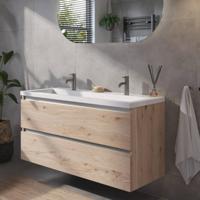 Saqu Gaia badmeubel incl. glans witte wastafel 120x52x64cm naturel eiken - aluminium greeplijst - thumbnail