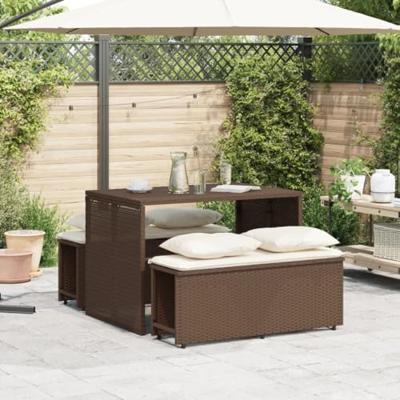 3-delige Tuinset met kussens poly rattan bruin