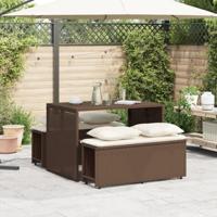 3-delige Tuinset met kussens poly rattan bruin - thumbnail