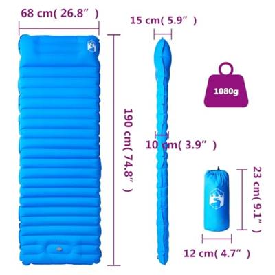 Kampeermatras met gentegreerd kussen zelfopblazend blauw