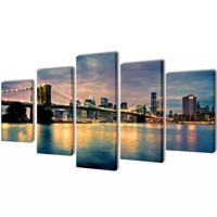 VidaXL Canvas muurdruk set brooklyn bridge rivier uitzicht 200 x 100 cm - thumbnail