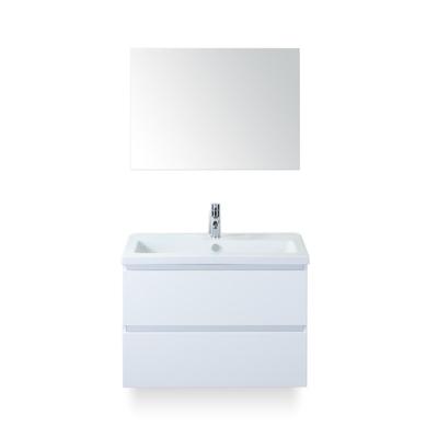 Vogue Badmeubelset 80 cm - Greeplijst in kleur - Wit Hoogglans - Keramische Wastafel Wit 1 kraangat - met Spiegel