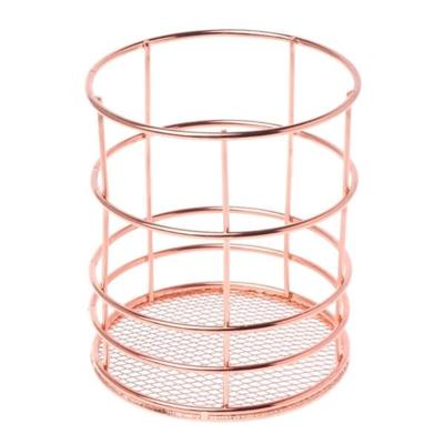 Rose goud metaal pennenhouder vak geval ijzeren kunst ontvangen mand Desk briefpapier Office school Bureau Supplies (ronde)