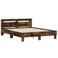 Bedframe met hoofdeinde bewerkt hout gerookt eiken 150x200 cm - thumbnail