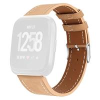 By Qubix - Compatible met Fitbit Versa 1/2 & Lite leren bandje - Lichtbruin - Compatible fitbit bandje - thumbnail