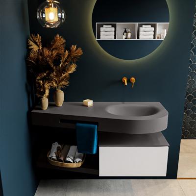 MONDIAZ RIVA 120cm badmeubel onderkast / planchet kleur Talc met 1 lade. Wastafel DULCET rechts 0 kraangaten kleur Dark_Grey.